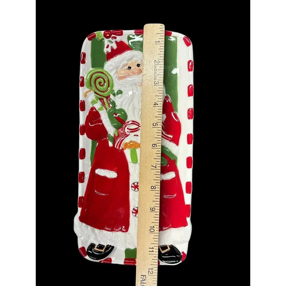 Vintage FITZ & FLOYD Rectangle Santa‎ Server Tray Dish Platter Holiday Decor